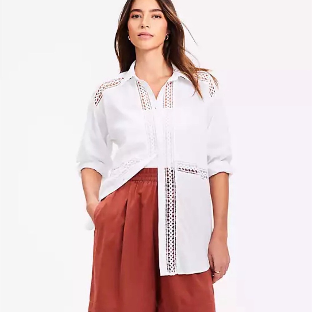 Loft Lace Trim Oversized Button Down